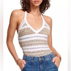 Ramy Brook Alina Halter Crochet Striped Sweater tank XL